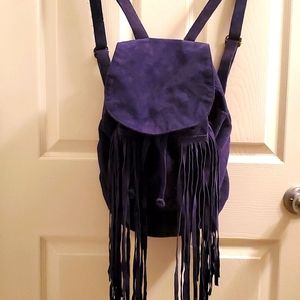Suede fringed knapsack, blue from Aphorism
